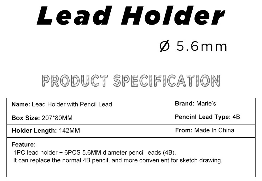 5.6mm Mechanical Pencil Lead Holder Clutch with 6pcs 4B Pencil Leads - Bild 5