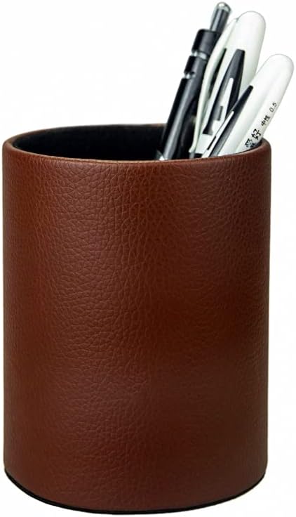 PU Leather Pen Pencil Holder Desk Organizer (3.3" x 3.3" x 4")