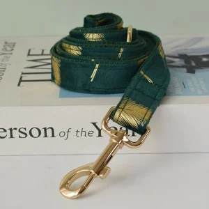 Forest Green Gold Leaves Leash