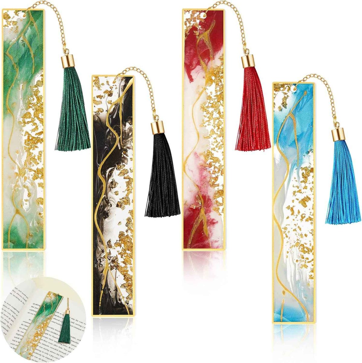 4Pcs Handmade Resin Bookmarks with Tassels - Bild 2