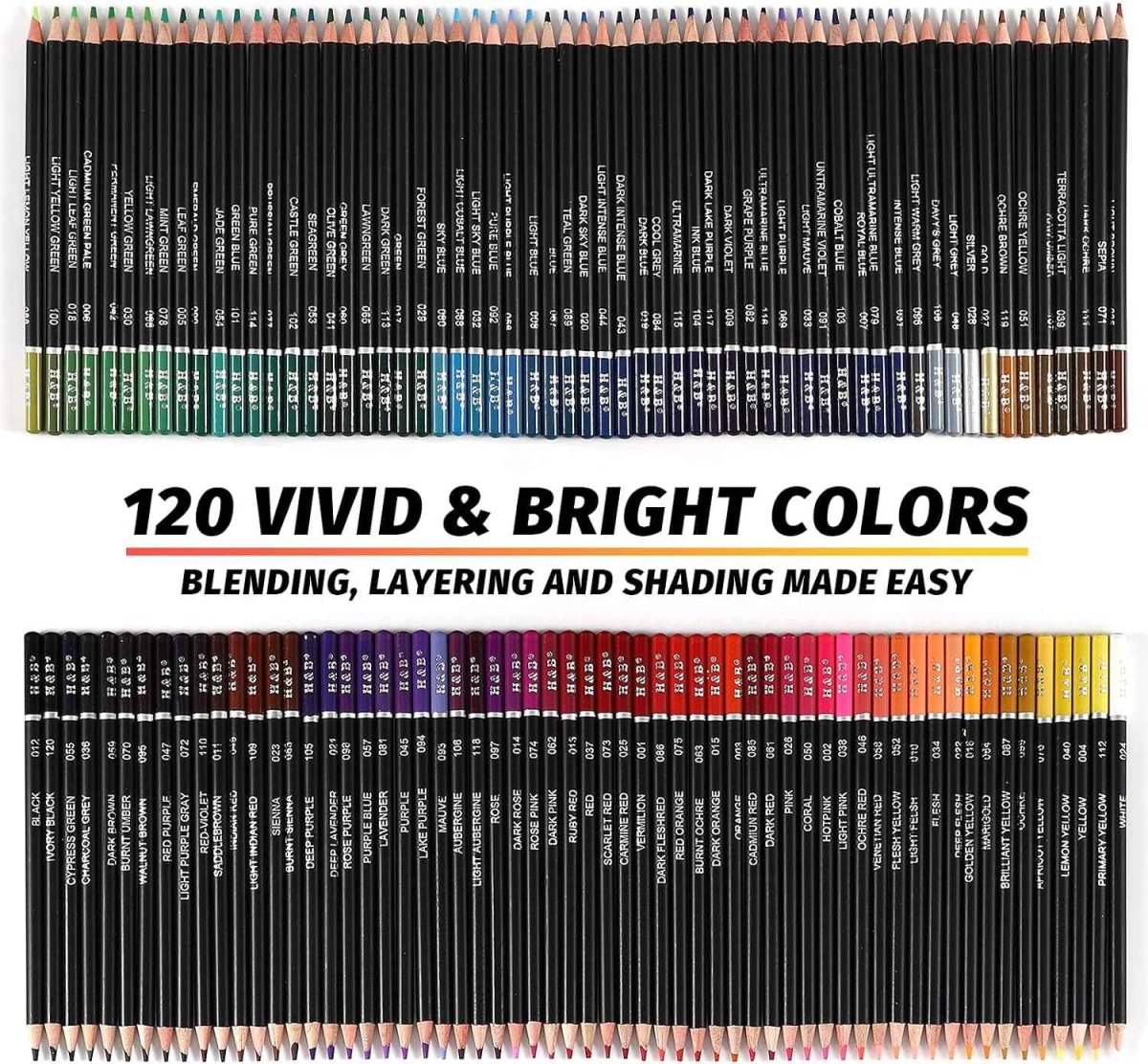 H&B 120 Colored Pencils Kit Oil Based with Zipper Storage Case - Bild 5