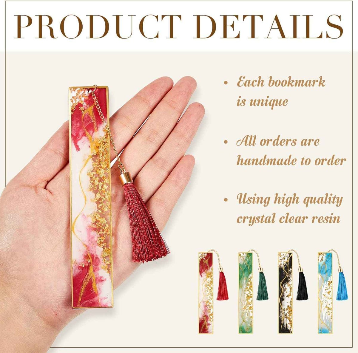 4Pcs Handmade Resin Bookmarks with Tassels - Bild 5