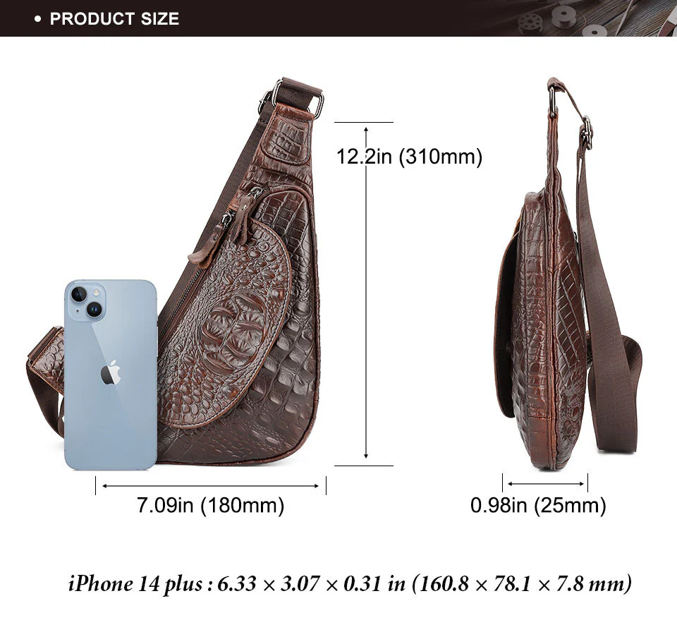 Men's Genuine Leather Chest Sling Bag,Alligator Pattern Triangle - Bild 5