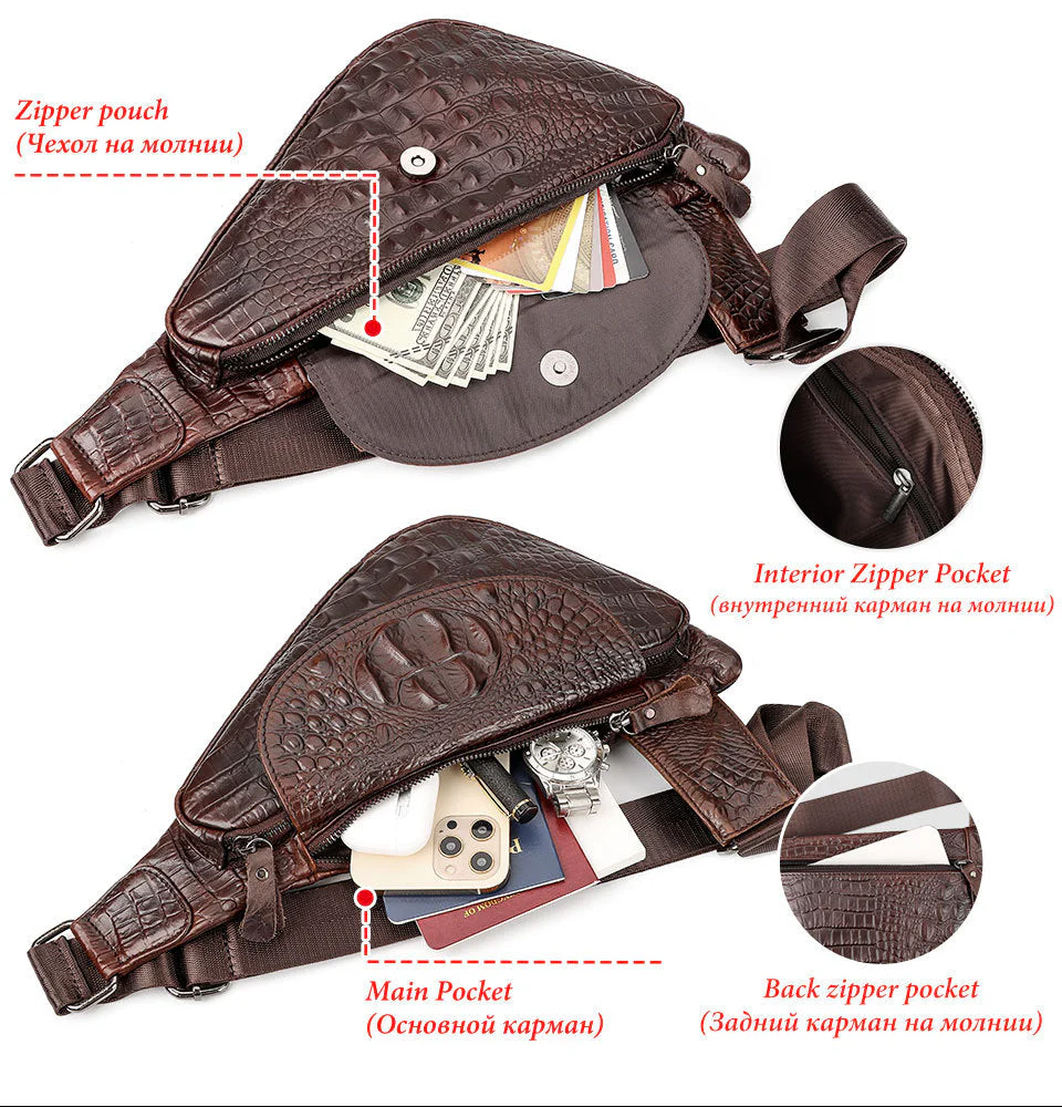 Men's Genuine Leather Chest Sling Bag,Alligator Pattern Triangle - Bild 6