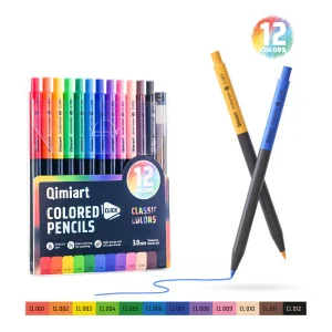 Qimiart Click Retractable Colored Pencils Set of 12 Oil-Based Includes Sharpener