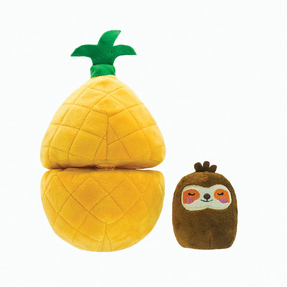 HugSmart Puzzle Hunter Fruity Critterz 2 Toys In 1 Pineapple And Sloth Interactive Plush Toy For Dogs - Bild 5